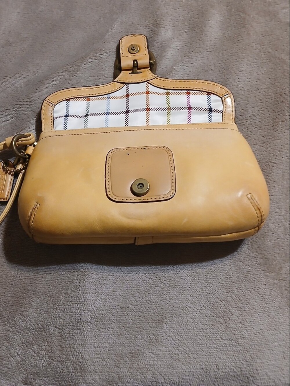 Coach Beige/Tan Leather Wristlet with Buckle Accent - Picture 3 of 5